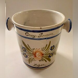 Charming, Antique Quimper Mustard Pot,Hand Painted In Brittany, France.